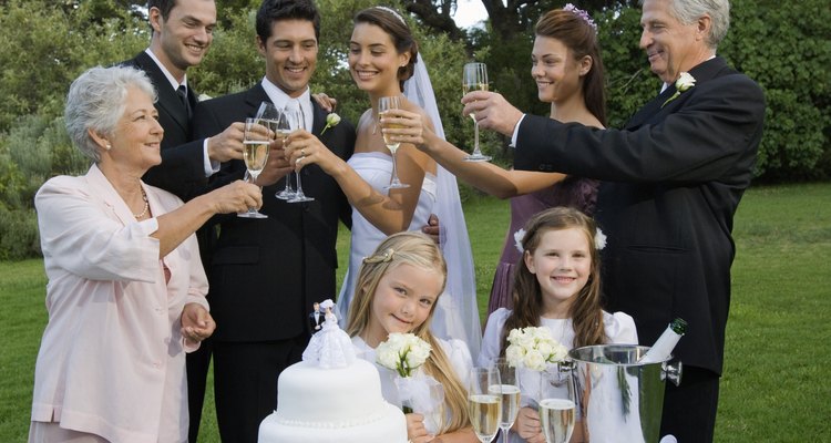 Wedding party toasting with champagne