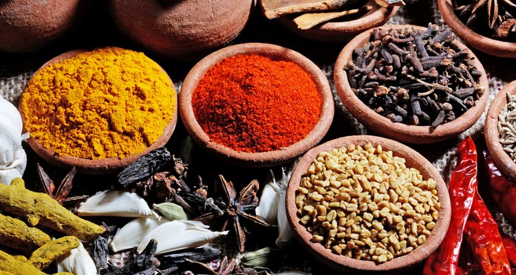 Top angle view of various spices