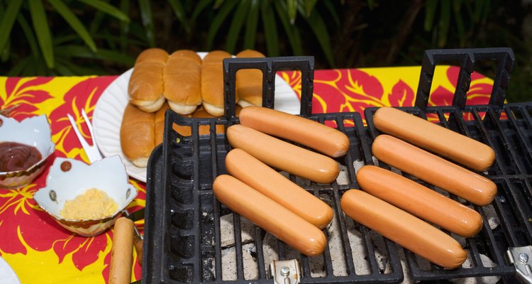 Barbecue scene, Hot dogs on the grill.