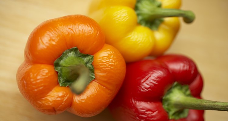 Three bell peppers, close up