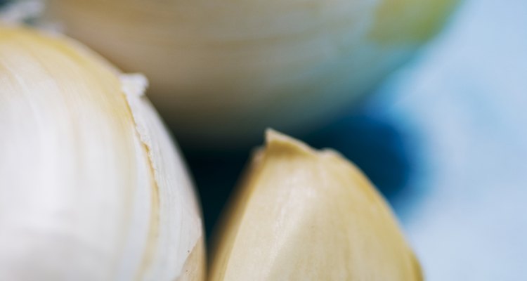 Close-up view of garlic cloves.