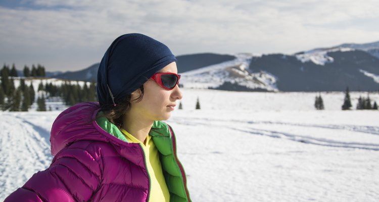 portrait of young trekker in winter