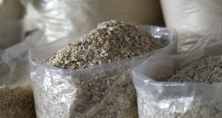 Rice corn flakes in sacks at a market stall