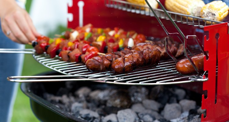 Sausages, shiskebabs and corns on the grill