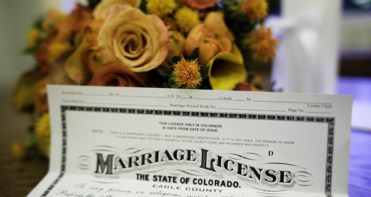 Marriage License Close Up Detail at Wedding with Flowers