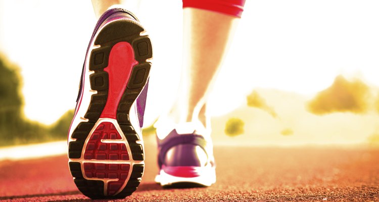 Close up of running shoes in use