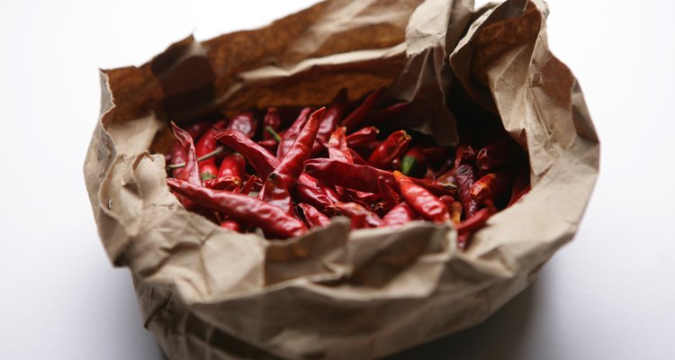 Dried chilli peppers in paper bag