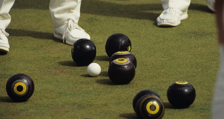 Two men lawn bowling, Victoria Commonwealth Games, low section