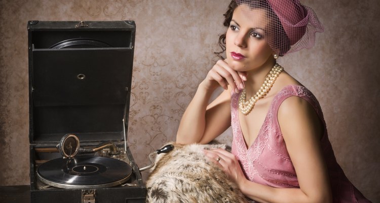 Vintage woman and record player