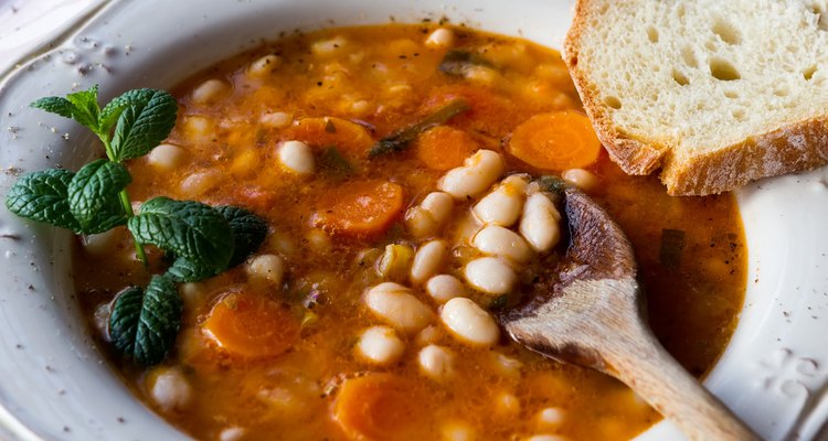 Plate with bean soup.Selective focus