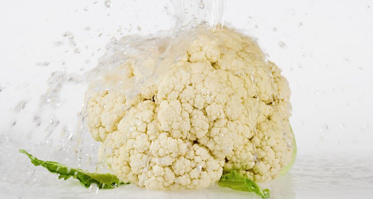 Water pouring on cauliflower