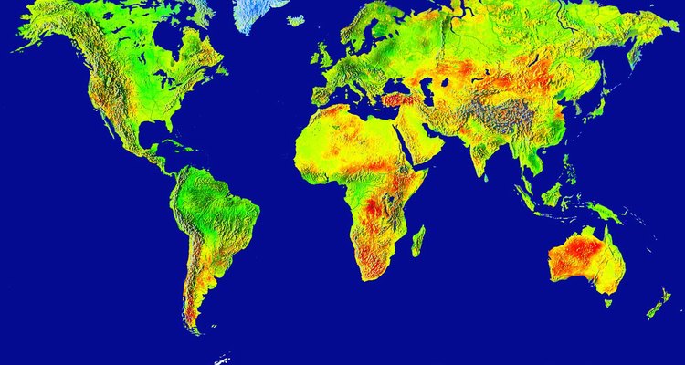 Mapa del mundo con zonas climáticas señaladas en distintos colores.
