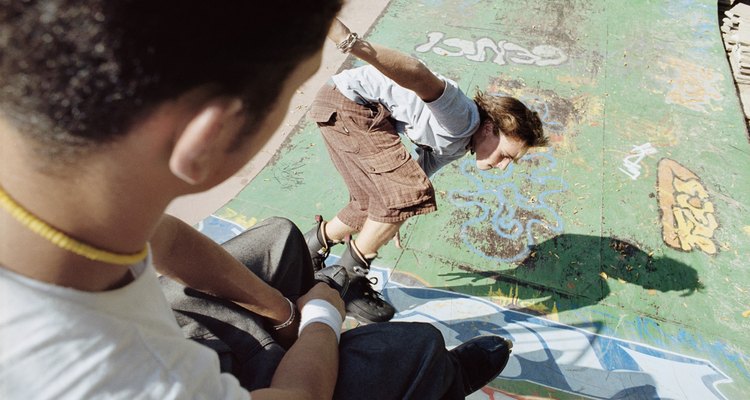 Teenage boys skating