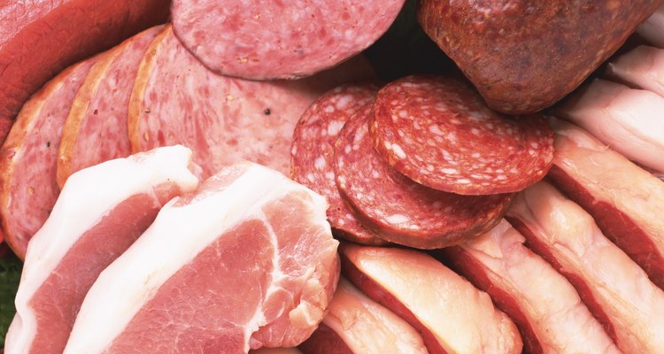 Variety types of processed food(ham, sausage), Full Frame, high angle view, close up