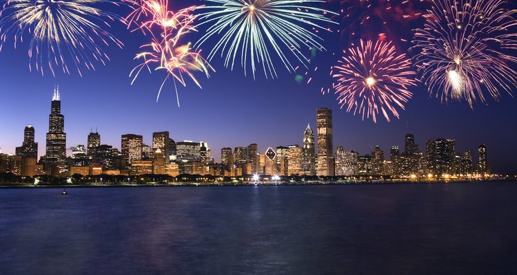 Fireworks over Chicago skyline