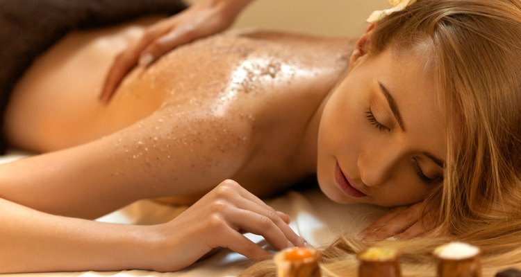 Body Scrub. Beautiful Blonde Gets a Salt Scrub Beauty Treatment