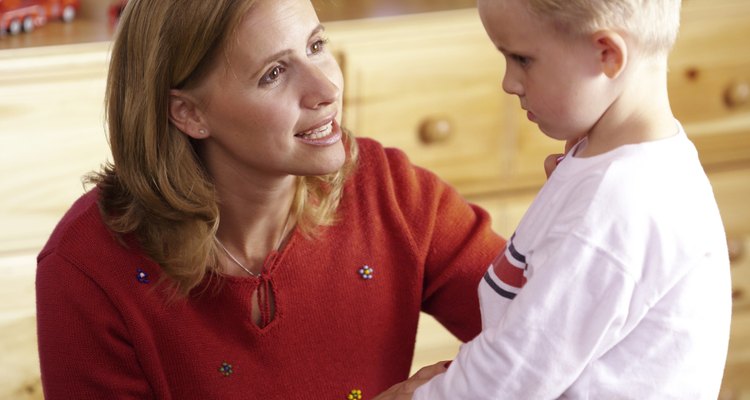 Mother talking to son