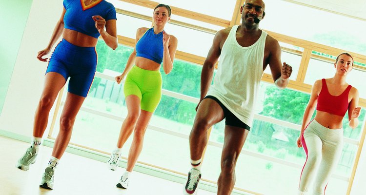 Men and women in aerobics class