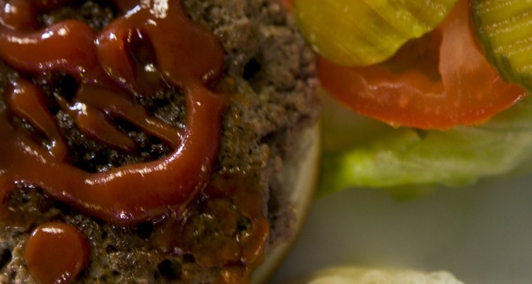 Close-up of tomato sauce on a hamburger