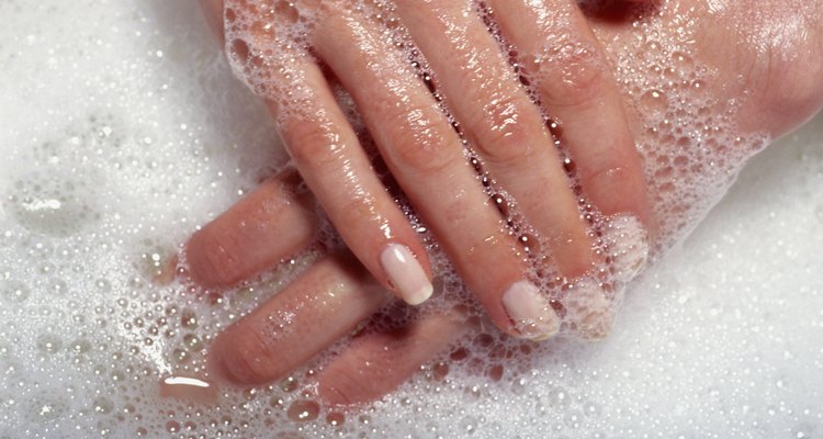 caucasian hands with soap