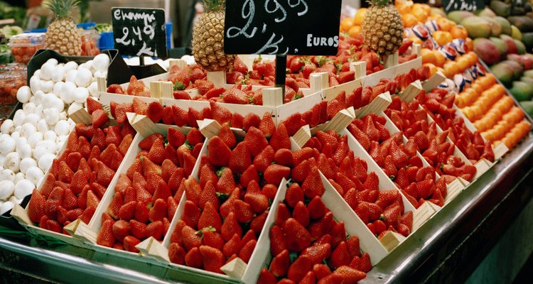 Strawberries on a stall in a market