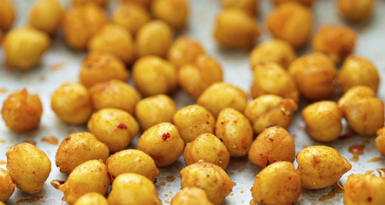 Roasted chickpeas on a baking tray