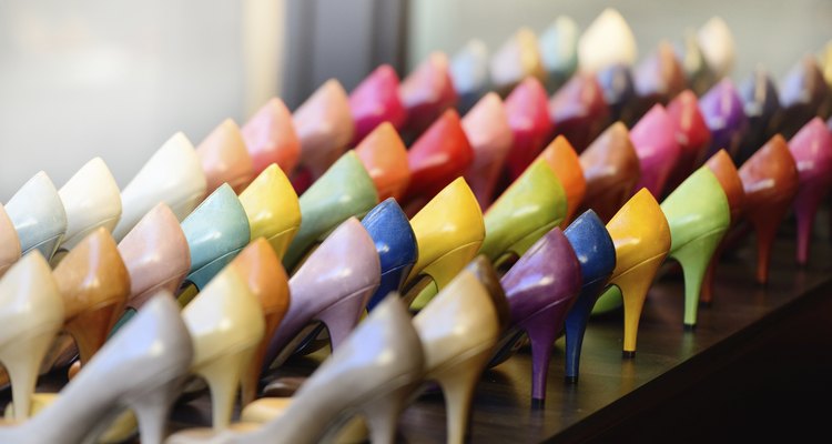 Multi colored womens shoes in shop window display