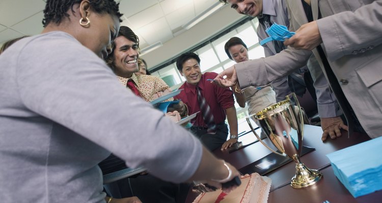 Low angle view of business executives at an office party