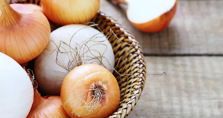 fresh onions in a basket