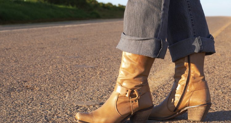 Woman wearing leather boots