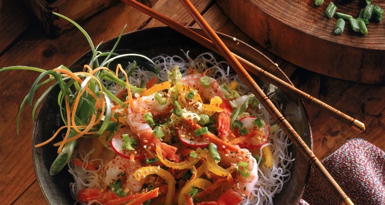Asian cuisine with shrimp and noodles