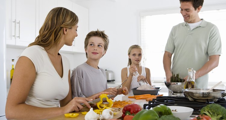 Family preparing food together