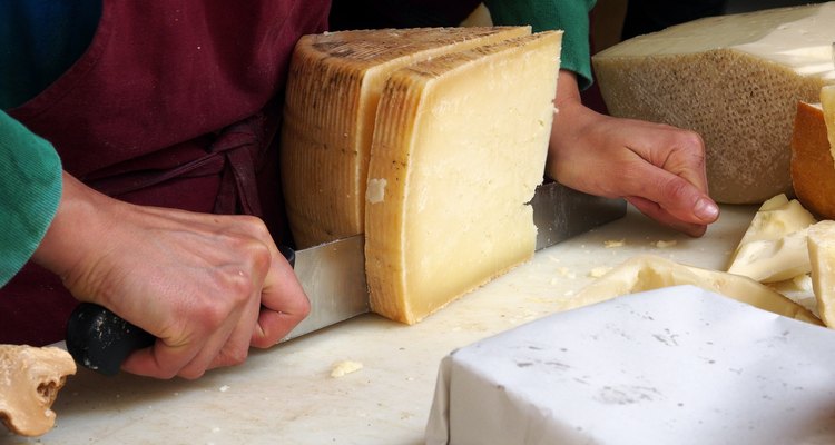 Cutting pecorino cheese