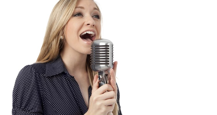 Woman Sings into a Vintage Microphone