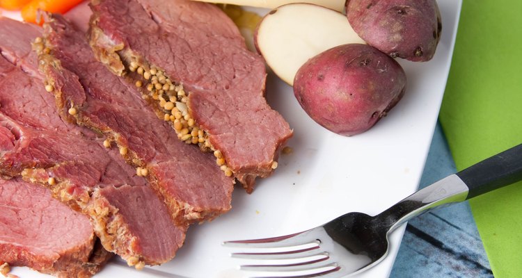 Traditional corned beef and cabbage in a slow cooker