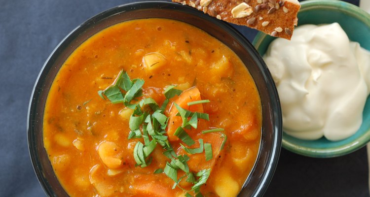 bean soup, bread and sour cream