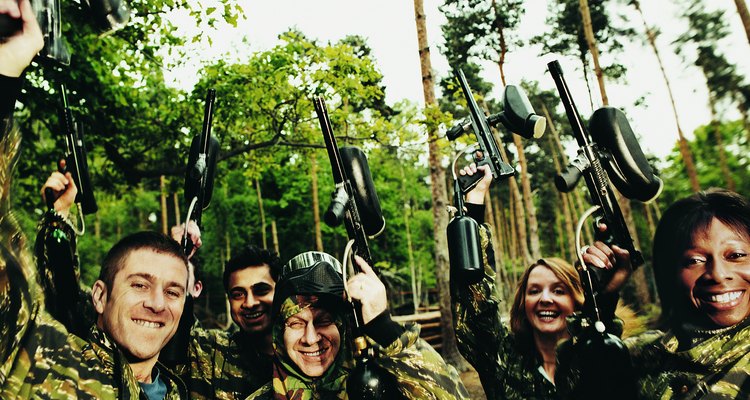 Portrait of a Group of Paintballers Celebrating Victory