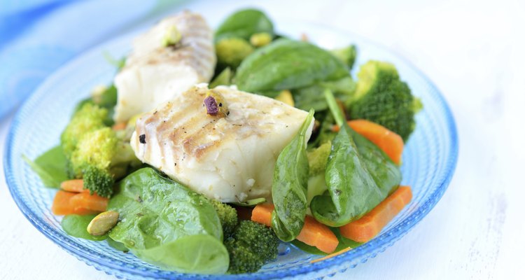 Stewed haddock and salad