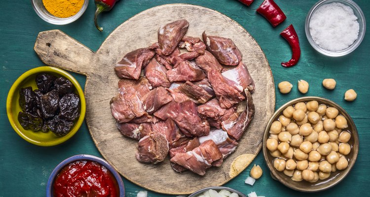 ingredients cooking lamb canned chickpeas condiment  close up top view