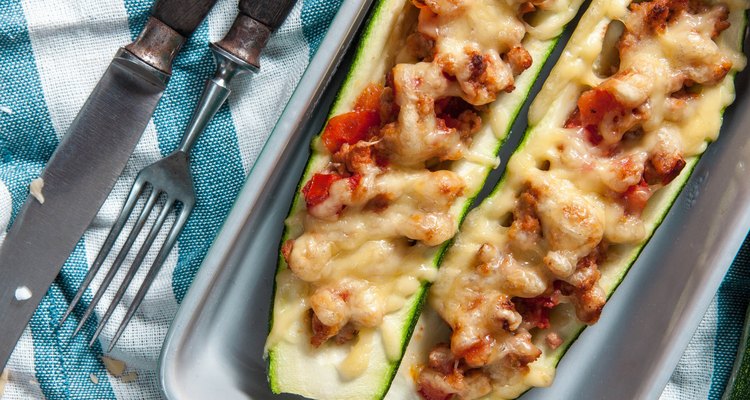 Fresh baked zucchini with meat and cheese.
