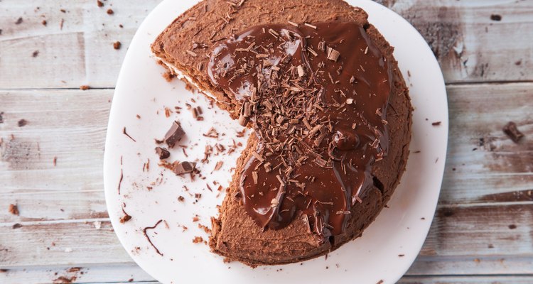 Fresh homemade chocolate cake with chocolate shavings