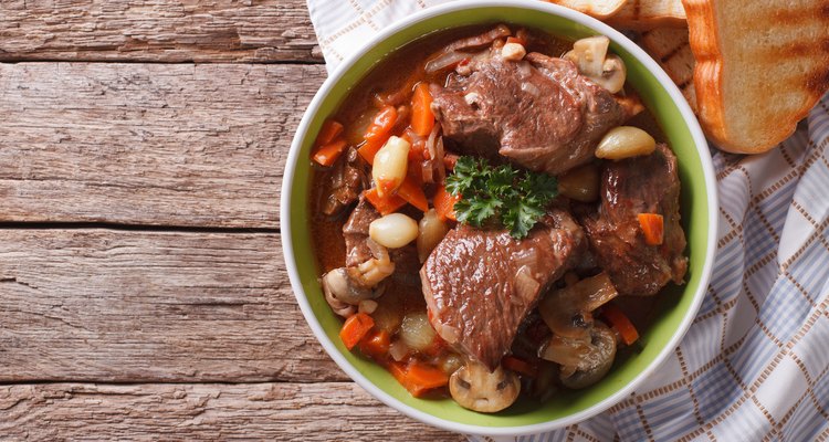 Homemade Beef in a bowl. horizontal top view