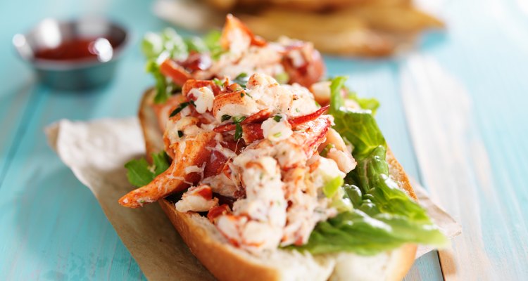 lobster roll on colorful retro painted wooden planks