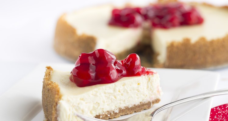 No-bake cheesecake topped with cherries
