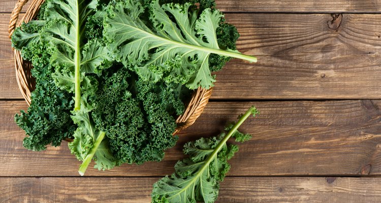 Leaves of  raw kale, above view.