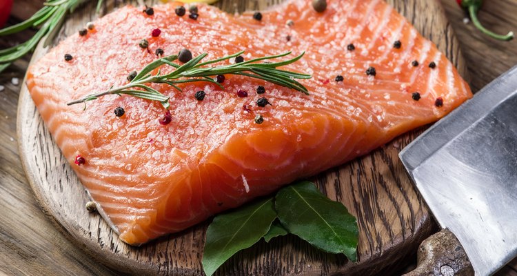 Fresh salmon on the cutting board.