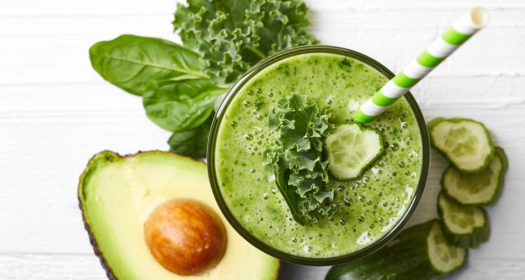 Glass of green vegetable smoothie