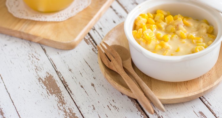 Creamed corn in white bowl