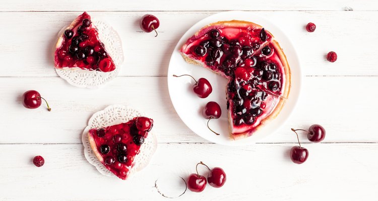 summer yogurt dessert with berries, top view, flat lay