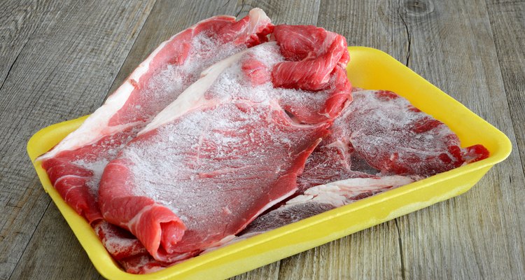 frozen steaks of meat